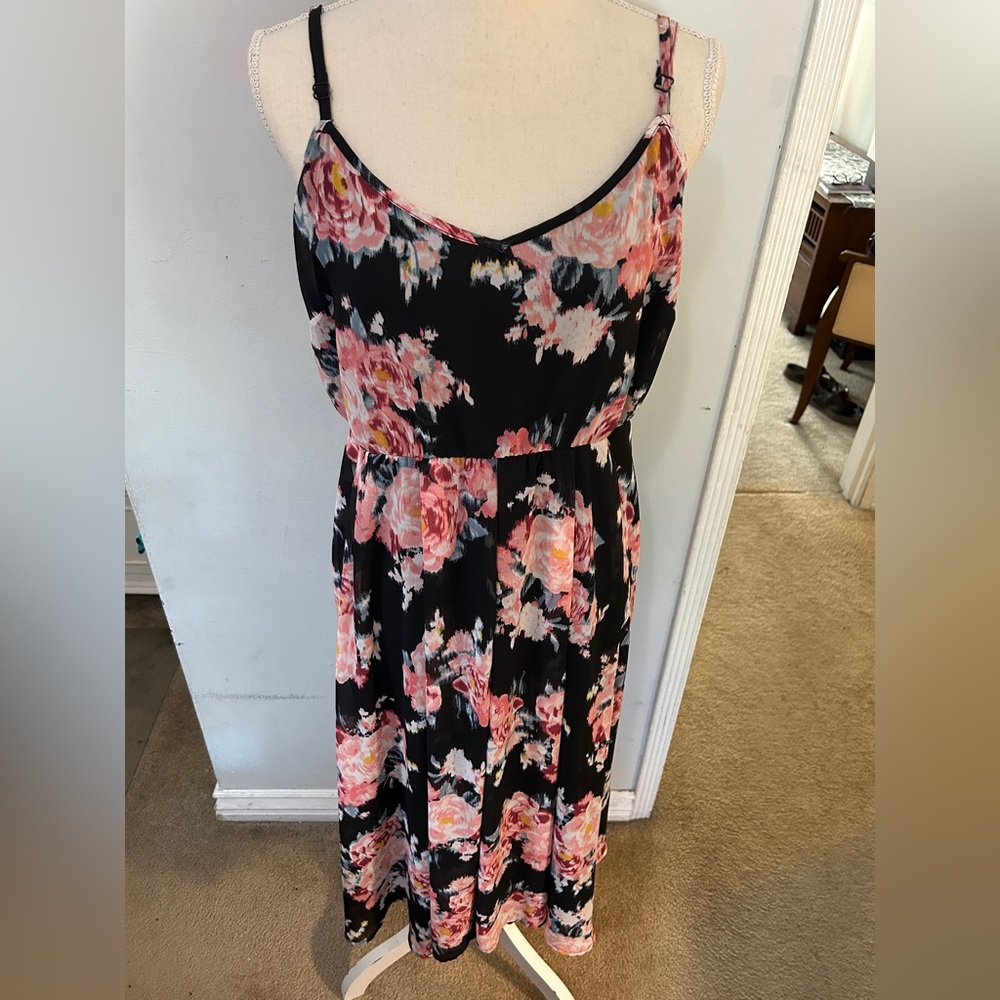 Torrid Black and Pink Floral Midi Dress